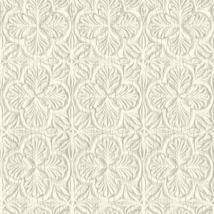 Karachi White Wooden Damask Wallpaper by Chesapeake Kinfolk Covers about 56.4 square feet 20.5-in by 33-ft long roll Prepasted 20.5 - Fabric Carolina -
