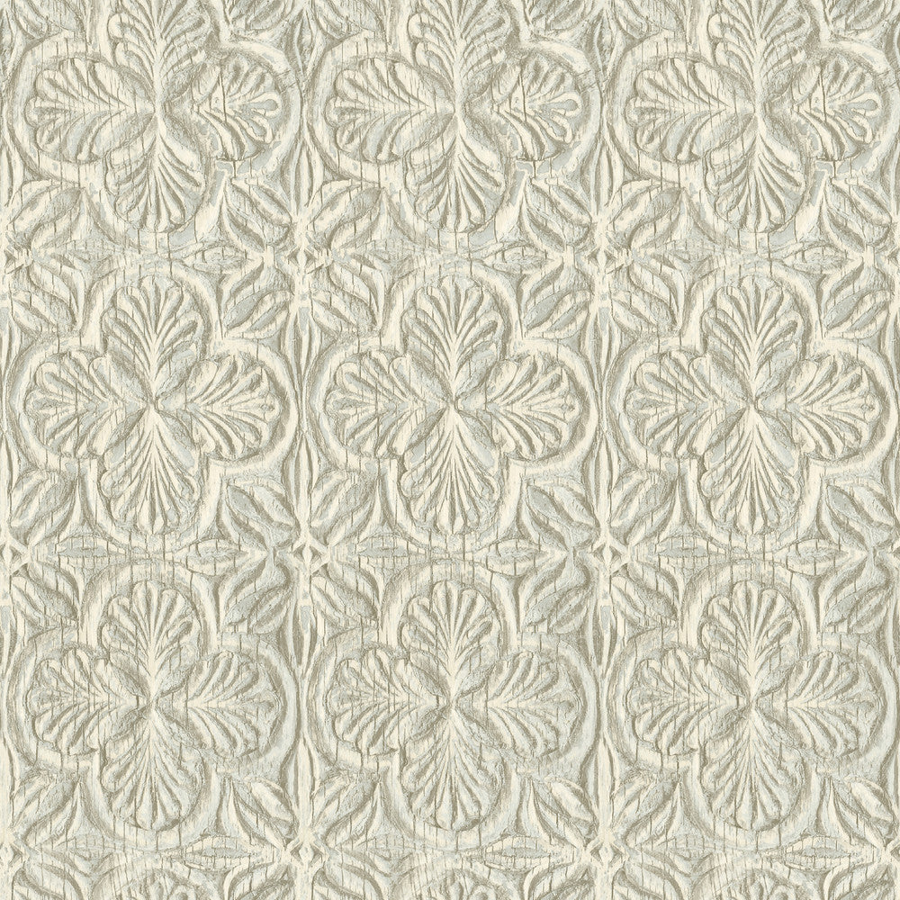 Karachi Aqua Wooden Damask Wallpaper by Chesapeake Kinfolk Covers about 56.4 square feet 20.5-in by 33-ft long roll Prepasted 20.5 - Fabric Carolina -