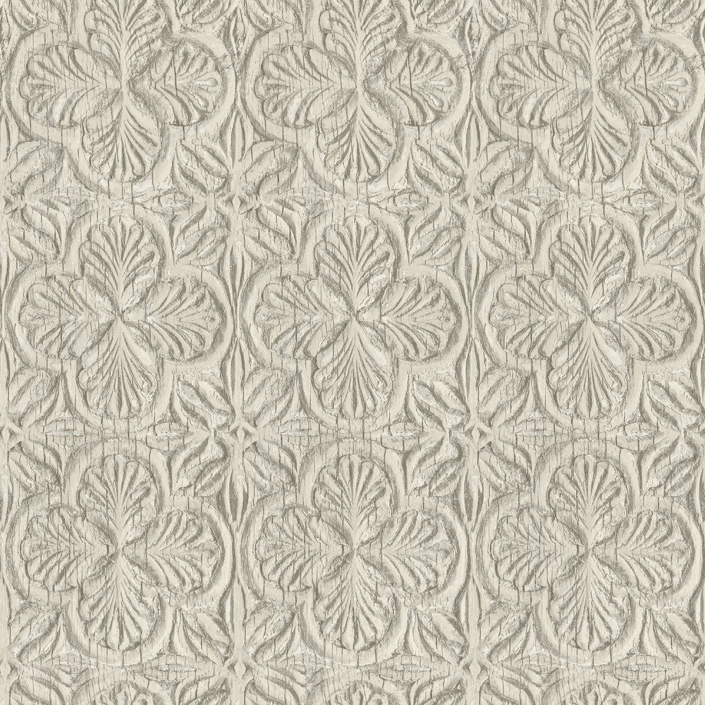 Karachi Taupe Wooden Damask Wallpaper by Chesapeake Kinfolk Covers about 56.4 square feet 20.5-in by 33-ft long roll Prepasted 20.5 - Fabric Carolina -