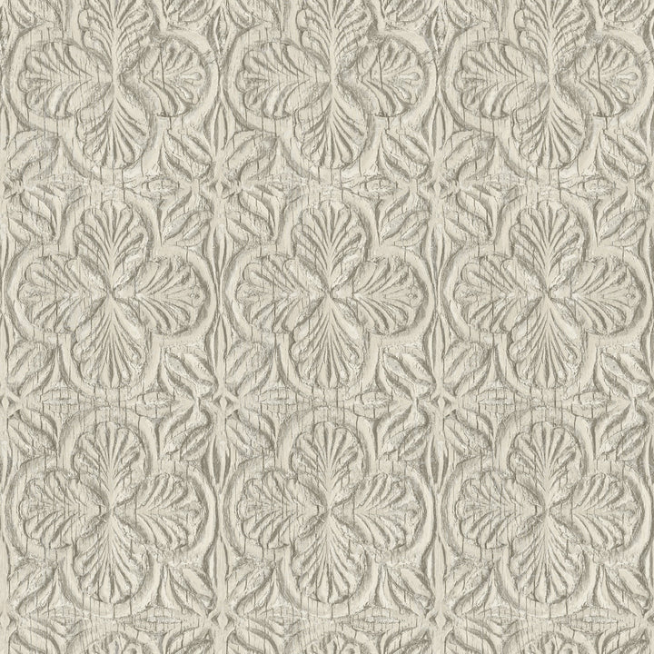 Karachi Taupe Wooden Damask Wallpaper by Chesapeake Kinfolk Covers about 56.4 square feet 20.5-in by 33-ft long roll Prepasted 20.5 - Fabric Carolina -