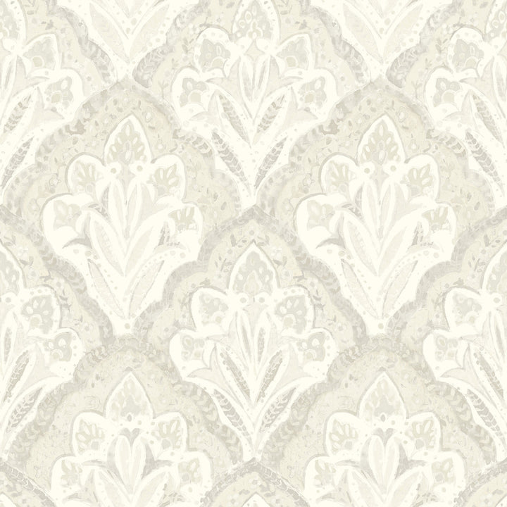 Mimir Dove Quilted Damask Wallpaper by Chesapeake Kinfolk Covers about 56.4 square feet 20.5-in by 33-ft long roll Prepasted 20.5 - Fabric Carolina -