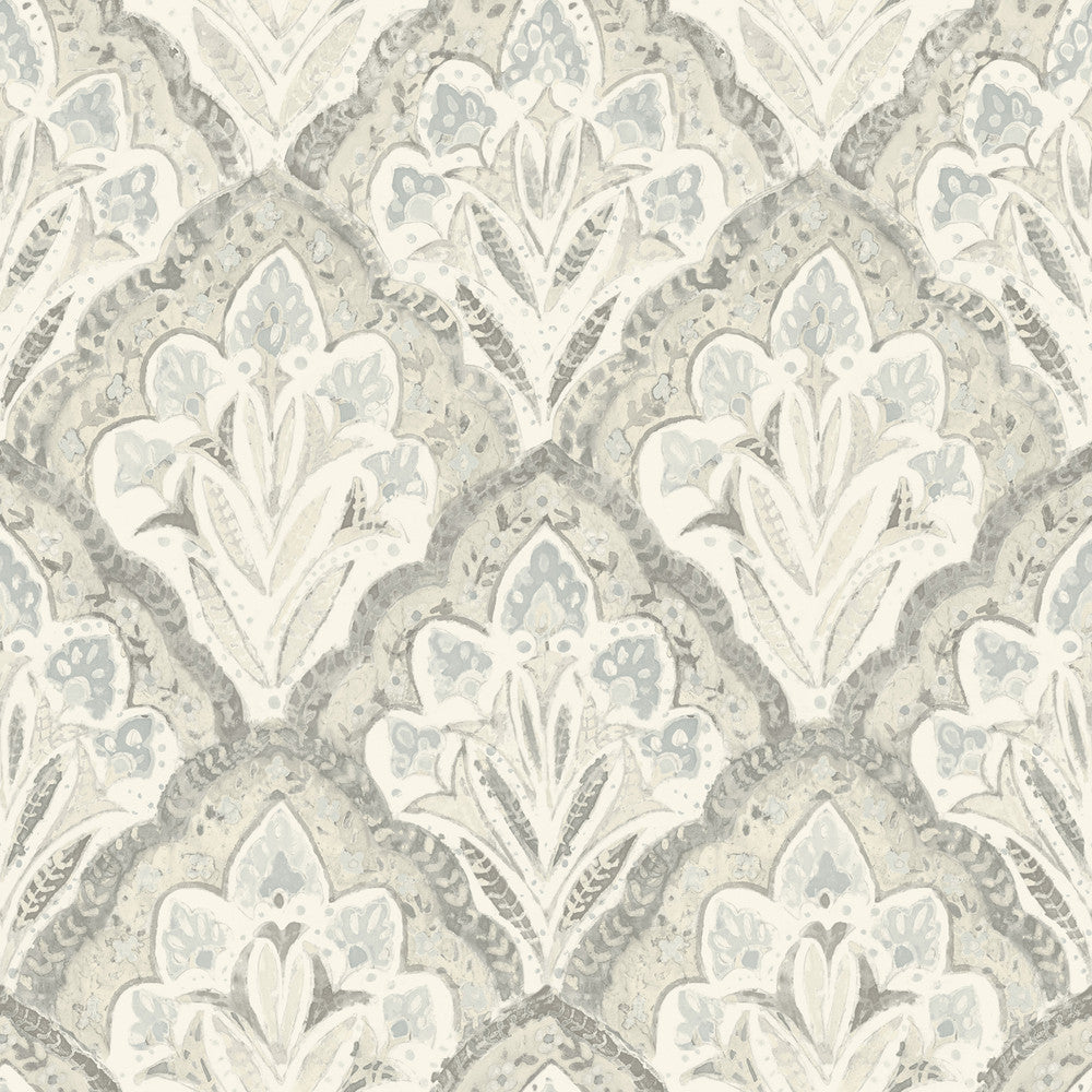 Mimir Grey Quilted Damask Wallpaper by Chesapeake Kinfolk Covers about 56.4 square feet 20.5-in by 33-ft long roll Prepasted 20.5 - Fabric Carolina -