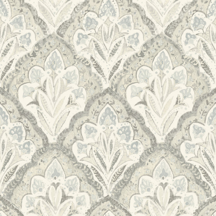 Mimir Grey Quilted Damask Wallpaper by Chesapeake Kinfolk Covers about 56.4 square feet 20.5-in by 33-ft long roll Prepasted 20.5 - Fabric Carolina -