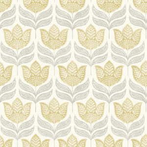 Cathal Mustard Tulip Block Print Wallpaper by Chesapeake