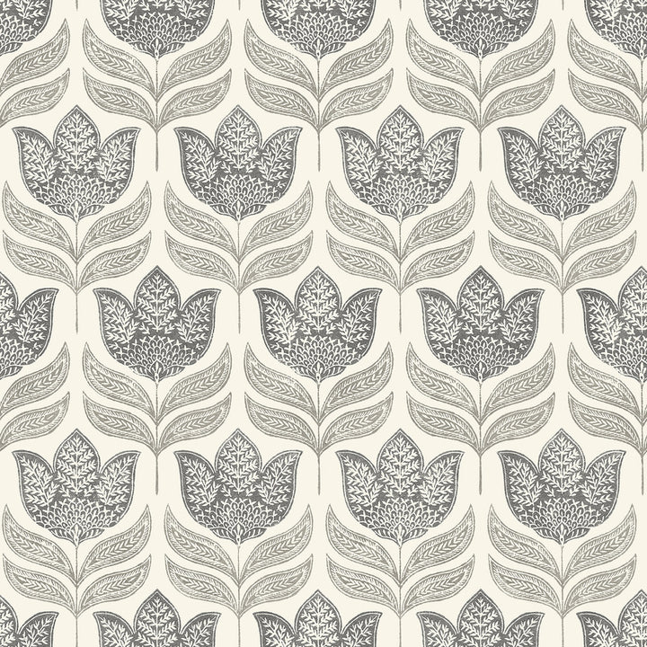 Cathal Charcoal Tulip Block Print Wallpaper by Chesapeake Kinfolk Covers about 56.4 square feet 20.5-in by 33-ft long roll Prepasted 10.25 - Fabric Carolina -