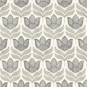 Cathal Charcoal Tulip Block Print Wallpaper by Chesapeake