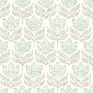 Cathal Aqua Tulip Block Print Wallpaper by Chesapeake