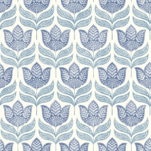 Cathal Blue Tulip Block Print Wallpaper by Chesapeake