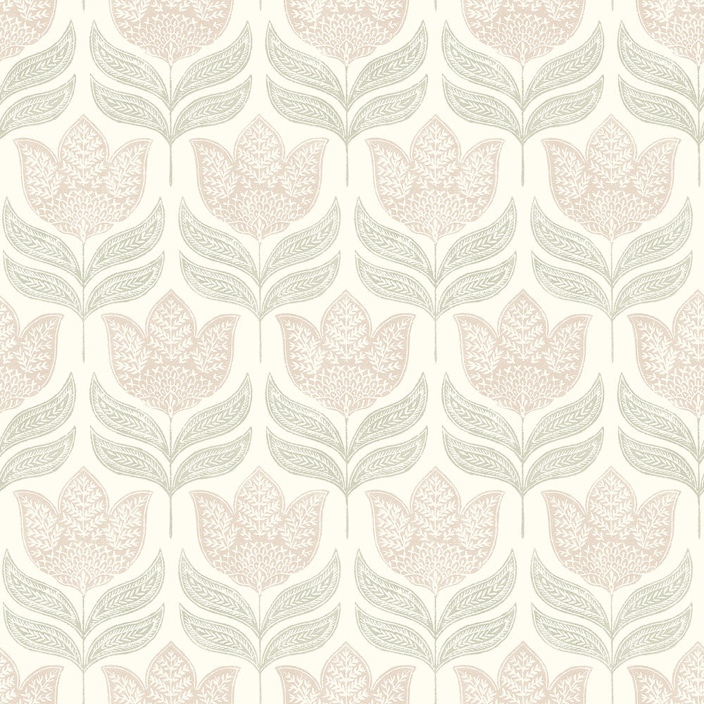 Cathal Blush Tulip Block Print Wallpaper by Chesapeake Kinfolk Covers about 56.4 square feet 20.5-in by 33-ft long roll Prepasted 10.25 - Fabric Carolina -