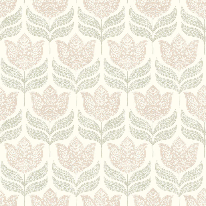 Cathal Blush Tulip Block Print Wallpaper by Chesapeake Kinfolk Covers about 56.4 square feet 20.5-in by 33-ft long roll Prepasted 10.25 - Fabric Carolina -