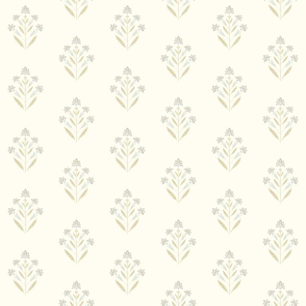 Kova Yellow Floral Crest Wallpaper by Chesapeake Kinfolk Covers about 56.4 square feet 20.5-in by 33-ft long roll Prepasted 4.1 - Fabric Carolina -