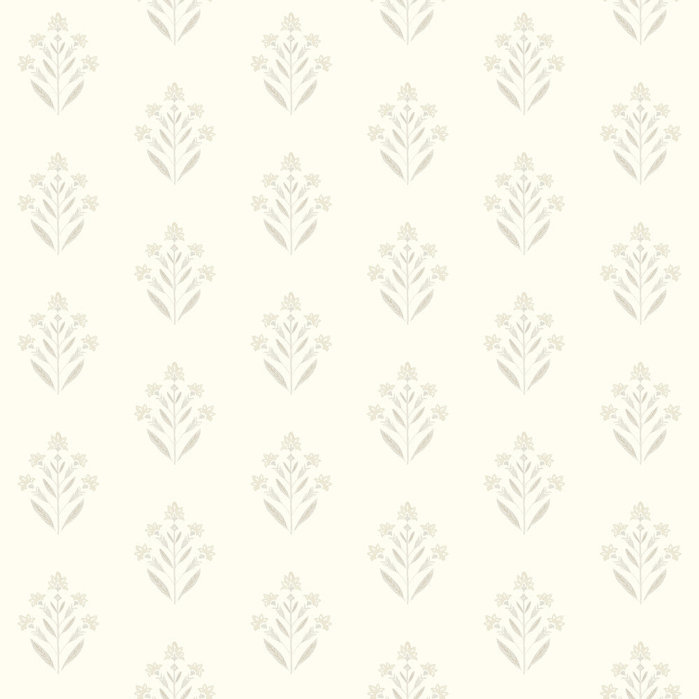 Kova Dove Floral Crest Wallpaper by Chesapeake Kinfolk Covers about 56.4 square feet 20.5-in by 33-ft long roll Prepasted 4.1 - Fabric Carolina -