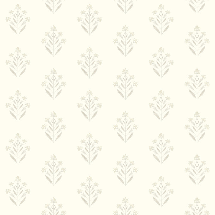 Kova Dove Floral Crest Wallpaper by Chesapeake Kinfolk Covers about 56.4 square feet 20.5-in by 33-ft long roll Prepasted 4.1 - Fabric Carolina -