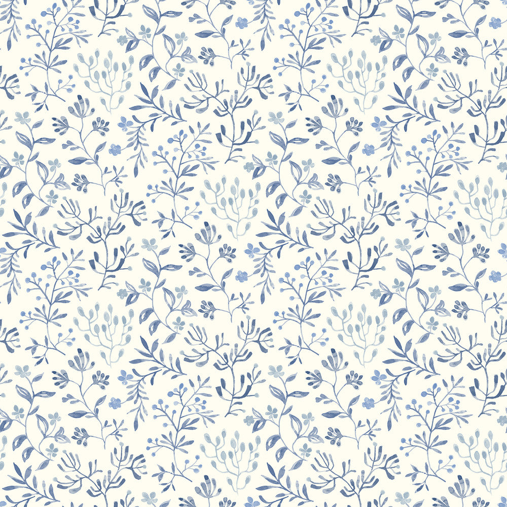 Tarragon Blue Dainty Meadow Wallpaper by Chesapeake Kinfolk Covers about 56.4 square feet 20.5-in by 33-ft long roll Prepasted 10.25 - Fabric Carolina -