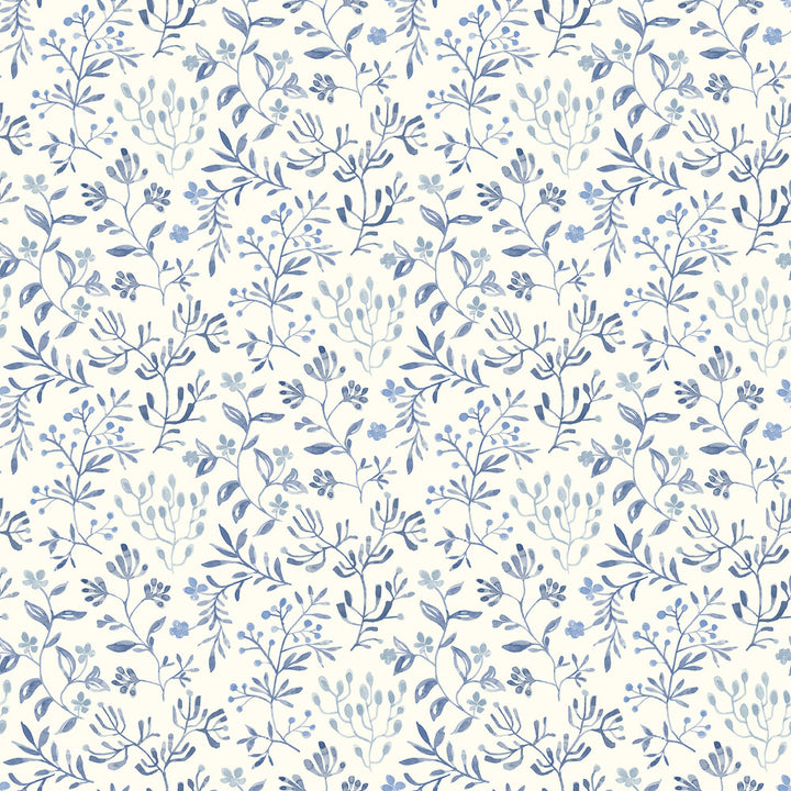 Tarragon Blue Dainty Meadow Wallpaper by Chesapeake Kinfolk Covers about 56.4 square feet 20.5-in by 33-ft long roll Prepasted 10.25 - Fabric Carolina -