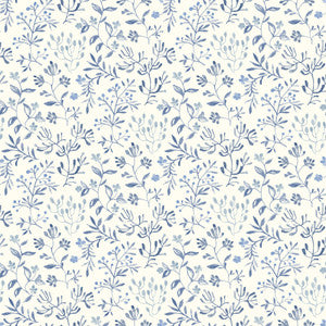 Tarragon Blue Dainty Meadow Wallpaper by Chesapeake
