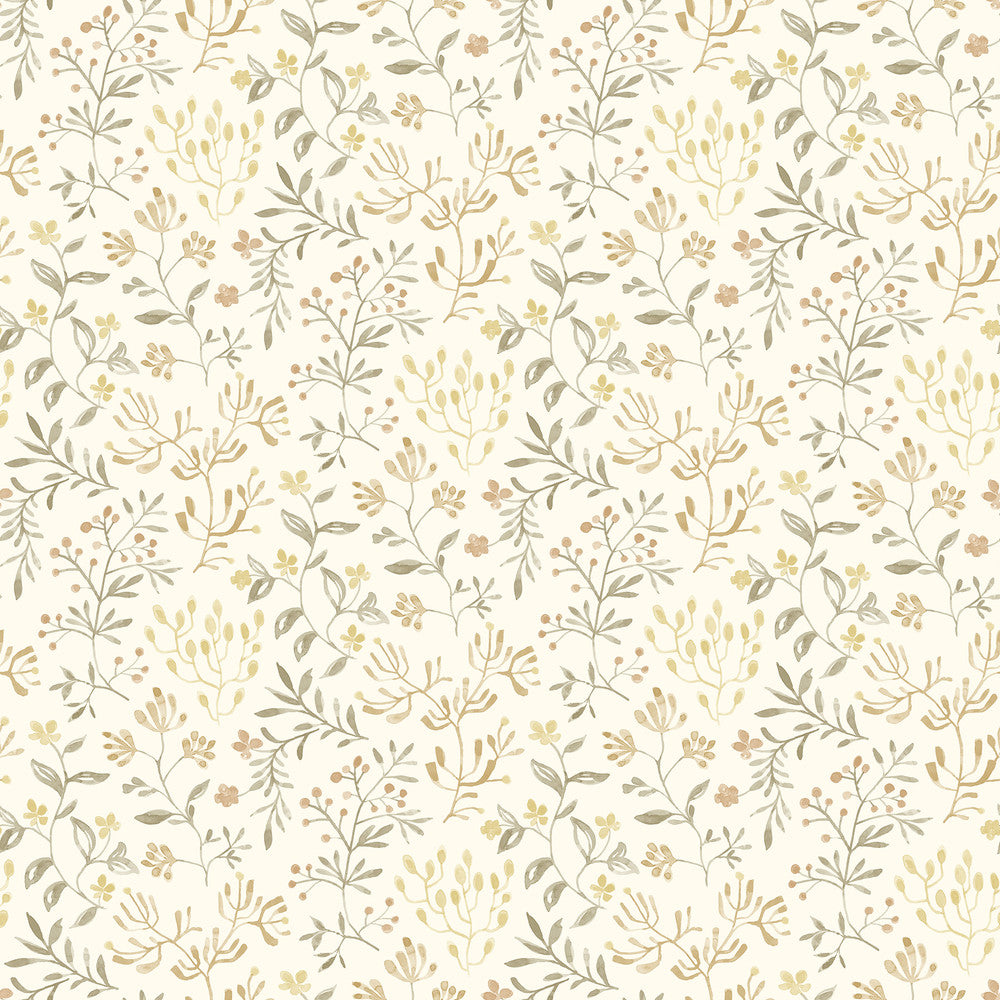 Tarragon Honey Dainty Meadow Wallpaper by Chesapeake Kinfolk Covers about 56.4 square feet 20.5-in by 33-ft long roll Prepasted 10.25 - Fabric Carolina -