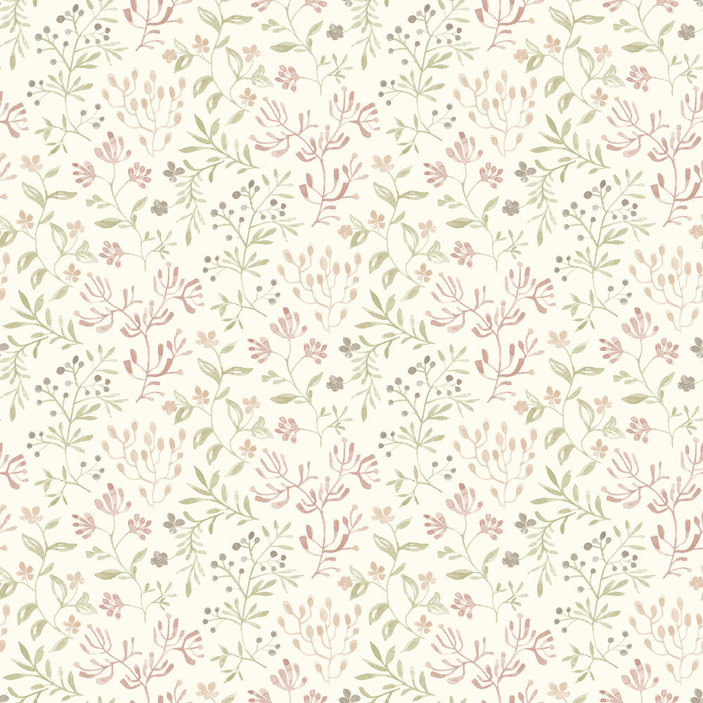 Tarragon Blush Dainty Meadow Wallpaper by Chesapeake Kinfolk Covers about 56.4 square feet 20.5-in by 33-ft long roll Prepasted 10.25 - Fabric Carolina -