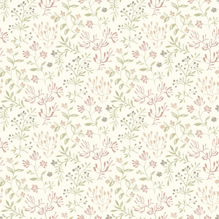 Tarragon Blush Dainty Meadow Wallpaper by Chesapeake Kinfolk Covers about 56.4 square feet 20.5-in by 33-ft long roll Prepasted 10.25 - Fabric Carolina -