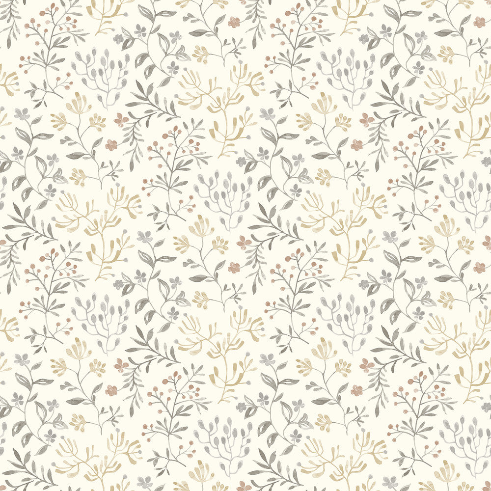 Tarragon Grey Dainty Meadow Wallpaper by Chesapeake Kinfolk Covers about 56.4 square feet 20.5-in by 33-ft long roll Prepasted 10.25 - Fabric Carolina -