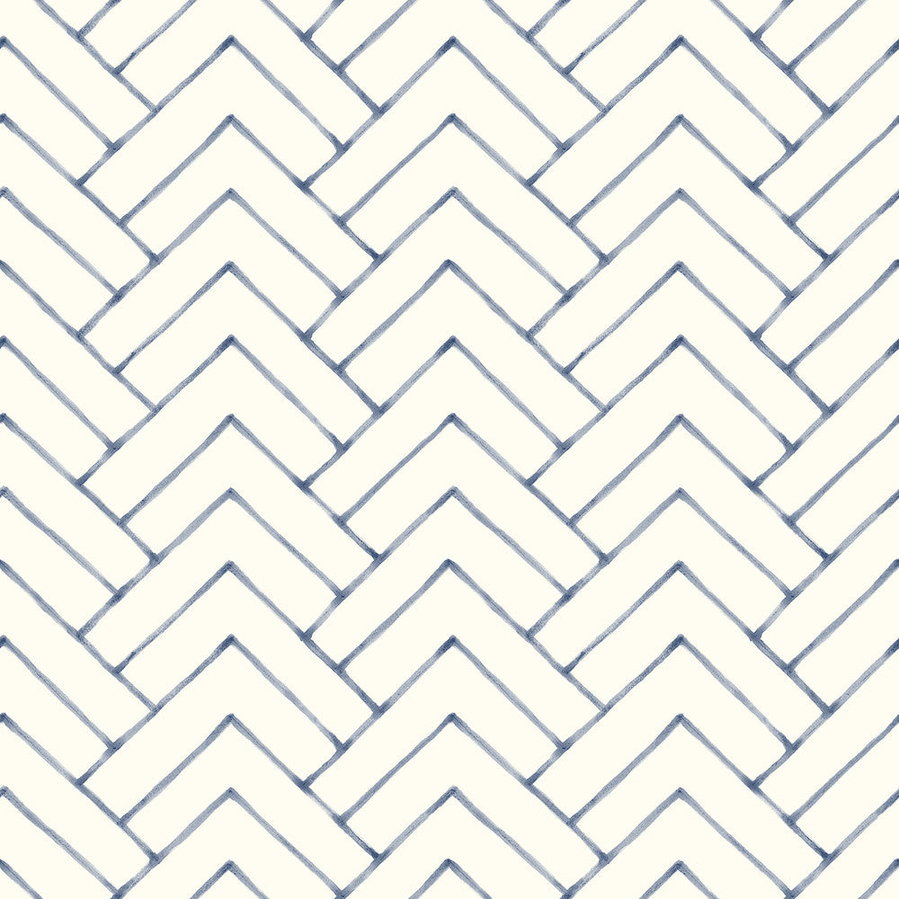 Oswin Navy Tiered Herringbone Wallpaper by Chesapeake Kinfolk Covers about 56.4 square feet 20.5-in by 33-ft long roll Prepasted 20.5 - Fabric Carolina -