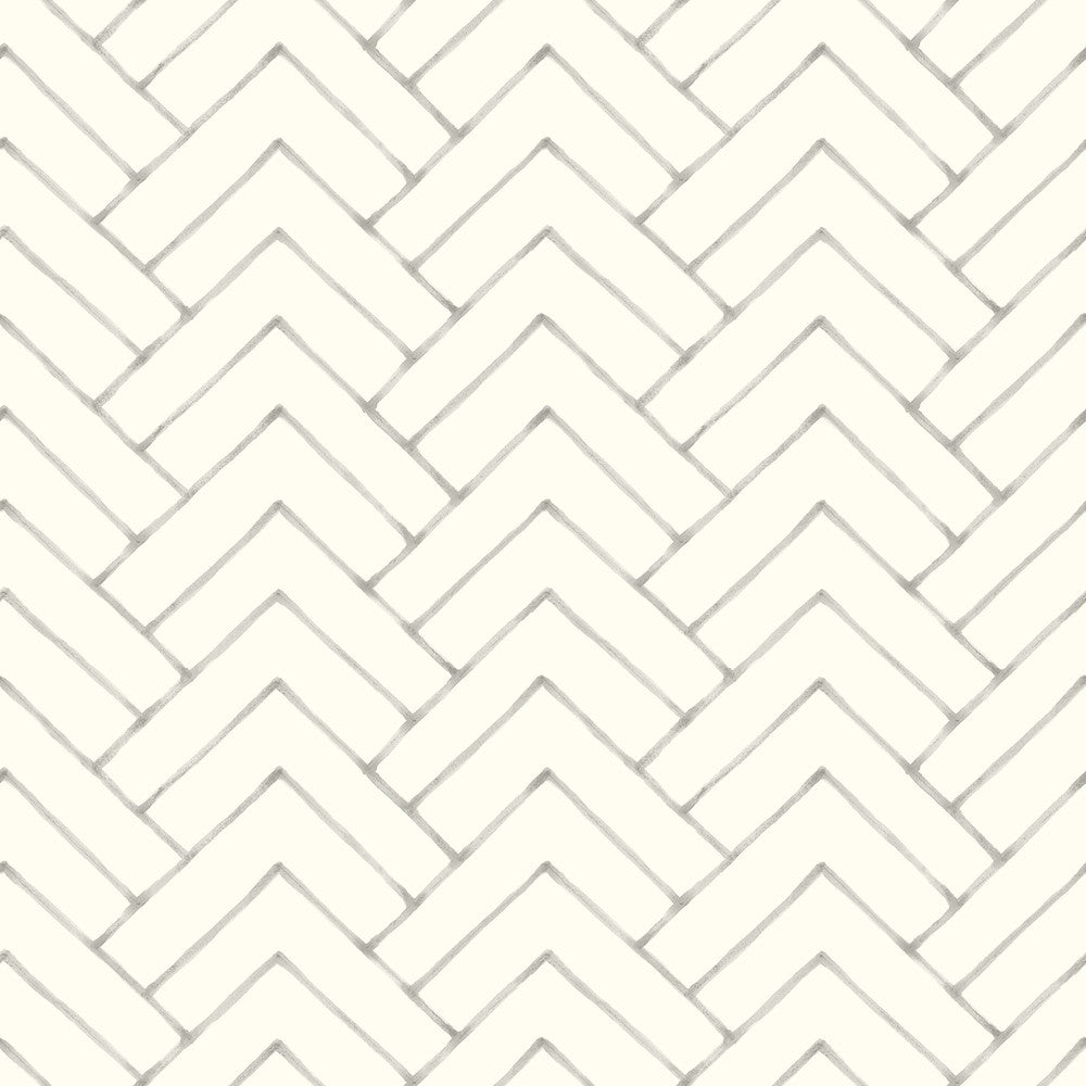 Oswin Grey Tiered Herringbone Wallpaper by Chesapeake Kinfolk Covers about 56.4 square feet 20.5-in by 33-ft long roll Prepasted 20.5 - Fabric Carolina -
