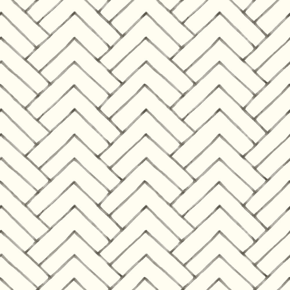 Oswin Black Tiered Herringbone Wallpaper by Chesapeake Kinfolk Covers about 56.4 square feet 20.5-in by 33-ft long roll Prepasted 20.5 - Fabric Carolina -