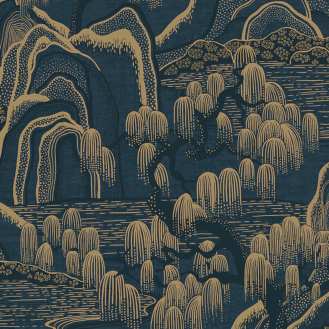 Indigo Garden - Indigo And Gold by Schumacher Wallcovering