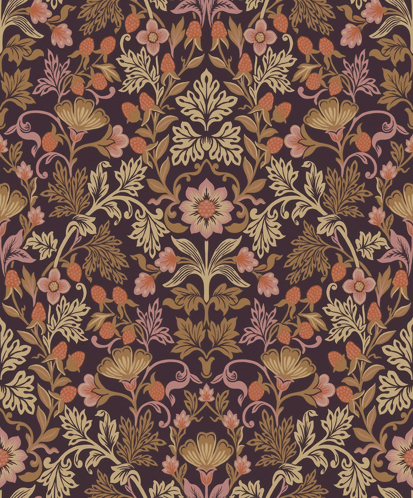 Lila Peach Strawberry Floral Wallpaper by Eijffinger Posy Covers about 59.1 square feet 21.5-in by 33-ft long roll Unpasted 25.2 - Fabric Carolina -
