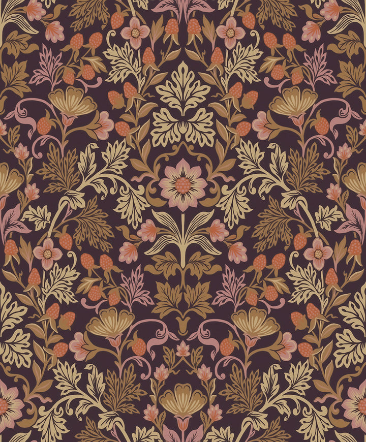 Lila Peach Strawberry Floral Wallpaper by Eijffinger Posy Covers about 59.1 square feet 21.5-in by 33-ft long roll Unpasted 25.2 - Fabric Carolina -