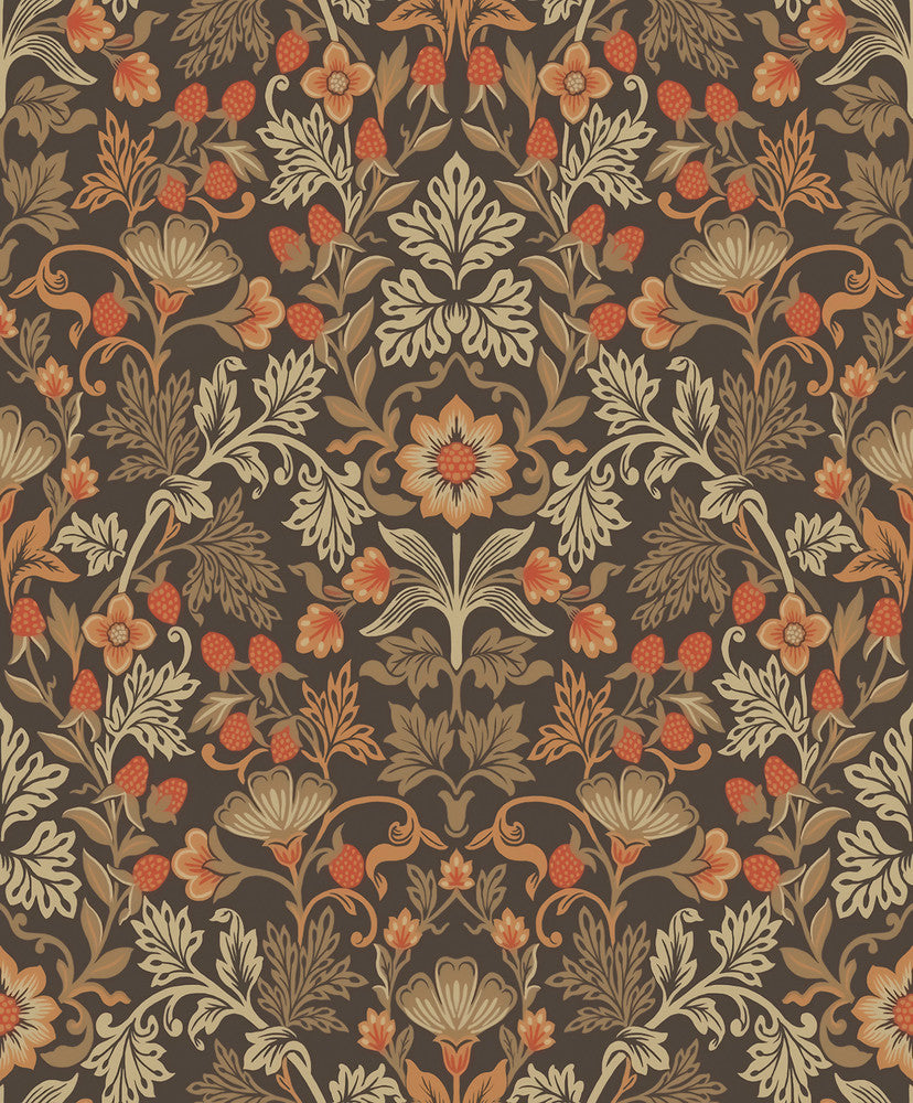 Lila Orange Strawberry Floral Wallpaper by Eijffinger Posy Covers about 59.1 square feet 21.5-in by 33-ft long roll Unpasted 25.2 - Fabric Carolina -