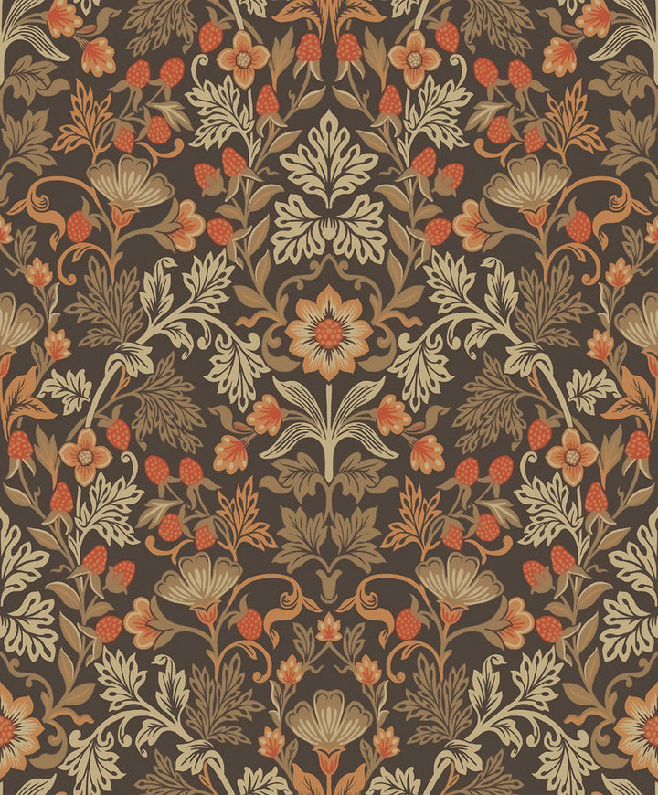 Lila Orange Strawberry Floral Wallpaper by Eijffinger Posy Covers about 59.1 square feet 21.5-in by 33-ft long roll Unpasted 25.2 - Fabric Carolina -