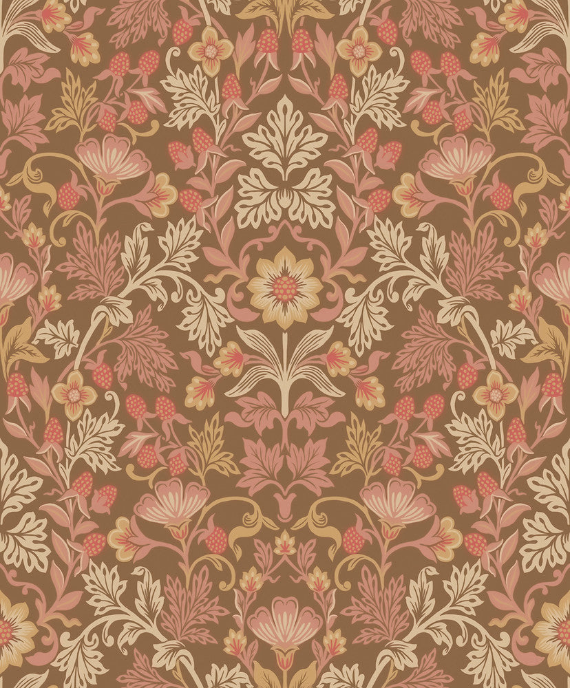 Lila Pink Strawberry Floral Wallpaper by Eijffinger Posy Covers about 59.1 square feet 21.5-in by 33-ft long roll Unpasted 25.2 - Fabric Carolina -