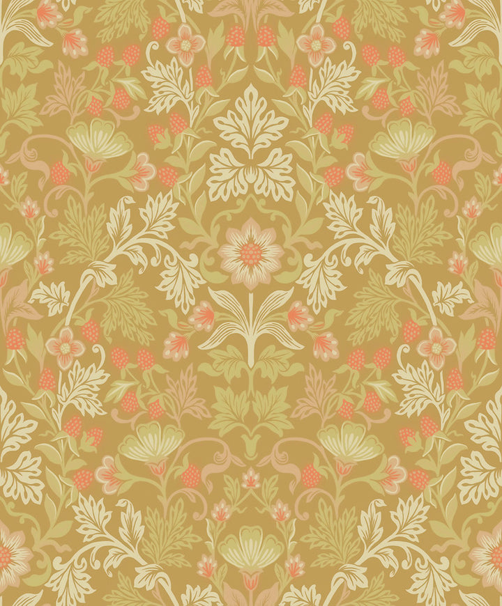 Lila Gold Strawberry Floral Wallpaper by Eijffinger Posy Covers about 59.1 square feet 21.5-in by 33-ft long roll Unpasted 25.2 - Fabric Carolina -