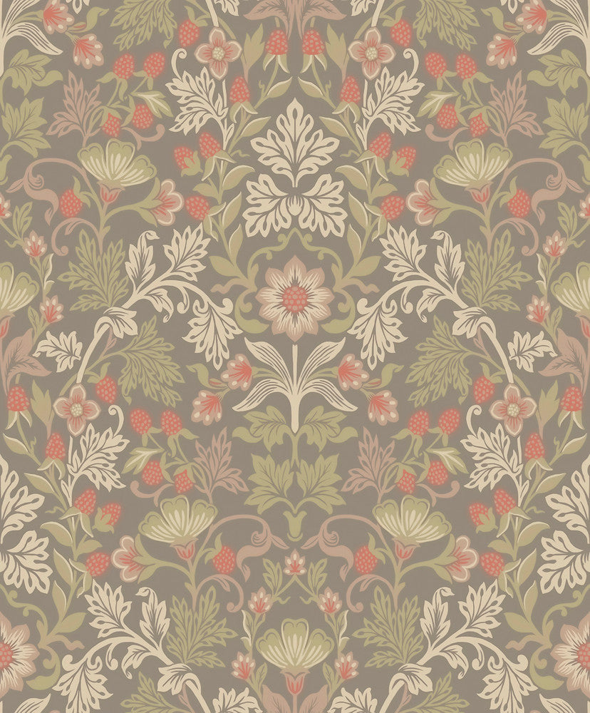 Lila Moss Strawberry Floral Wallpaper by Eijffinger Posy Covers about 59.1 square feet 21.5-in by 33-ft long roll Unpasted 25.2 - Fabric Carolina -