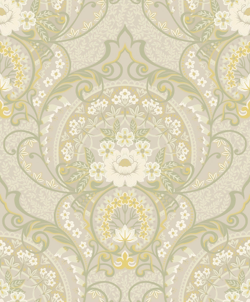 Nasrin Light Grey Damask Wallpaper by Eijffinger Posy Covers about 59.1 square feet 21.5-in by 33-ft long roll Unpasted 25.2 - Fabric Carolina -