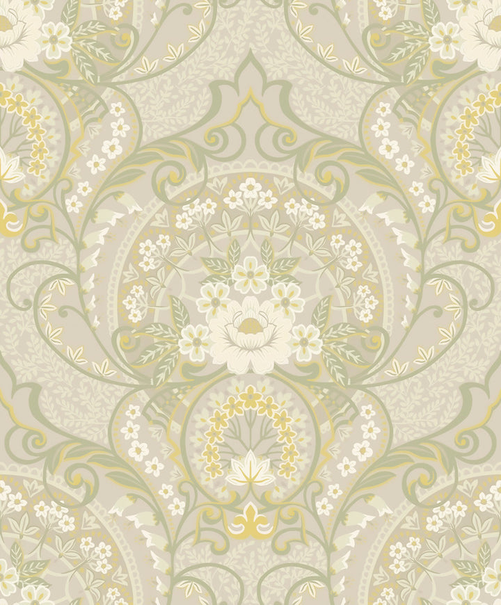 Nasrin Light Grey Damask Wallpaper by Eijffinger Posy Covers about 59.1 square feet 21.5-in by 33-ft long roll Unpasted 25.2 - Fabric Carolina -