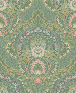 Nasrin Sea Green Damask Wallpaper by Eijffinger