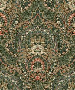 Nasrin Dark Green Damask Wallpaper by Eijffinger