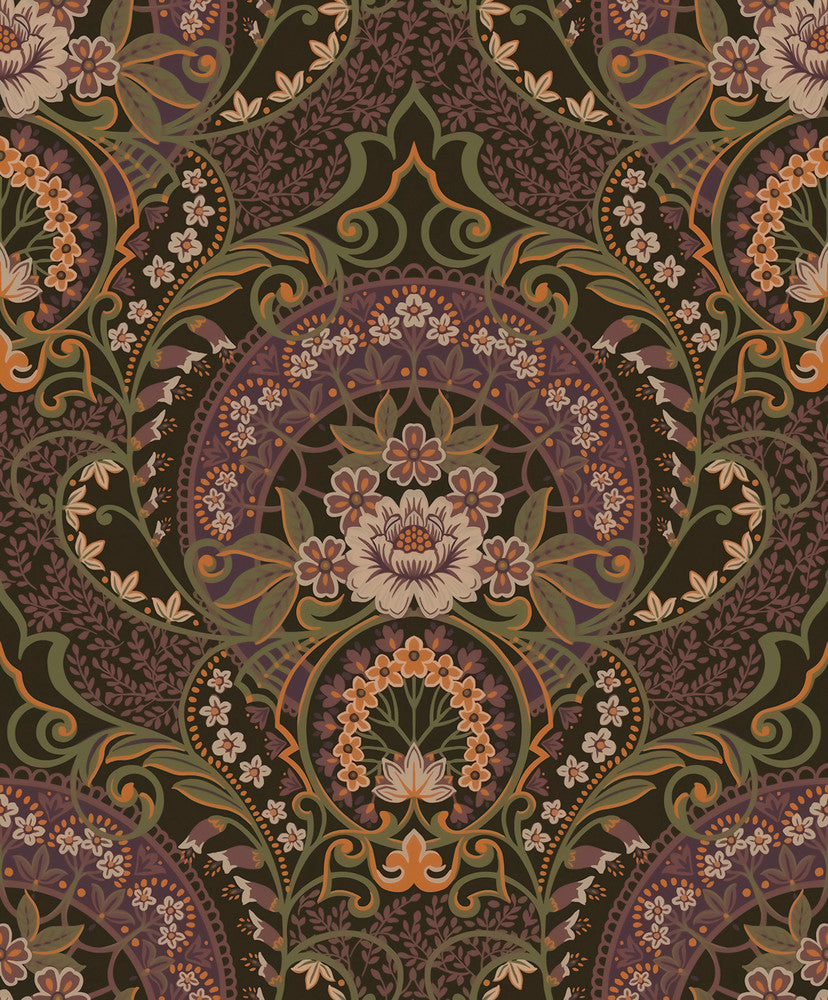 Nasrin Purple Damask Wallpaper by Eijffinger Posy Covers about 59.1 square feet 21.5-in by 33-ft long roll Unpasted 25.2 - Fabric Carolina -