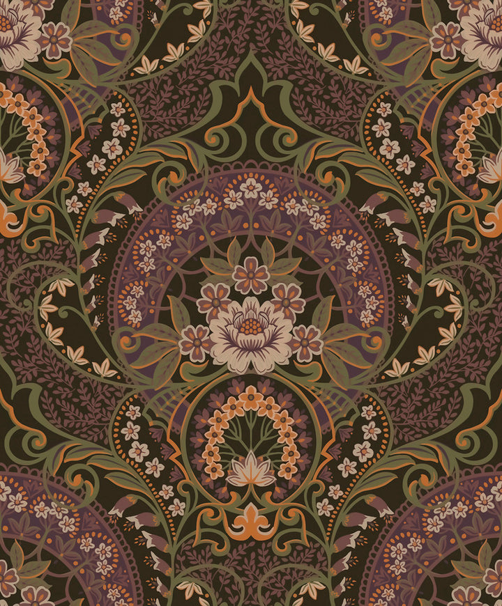 Nasrin Purple Damask Wallpaper by Eijffinger Posy Covers about 59.1 square feet 21.5-in by 33-ft long roll Unpasted 25.2 - Fabric Carolina -
