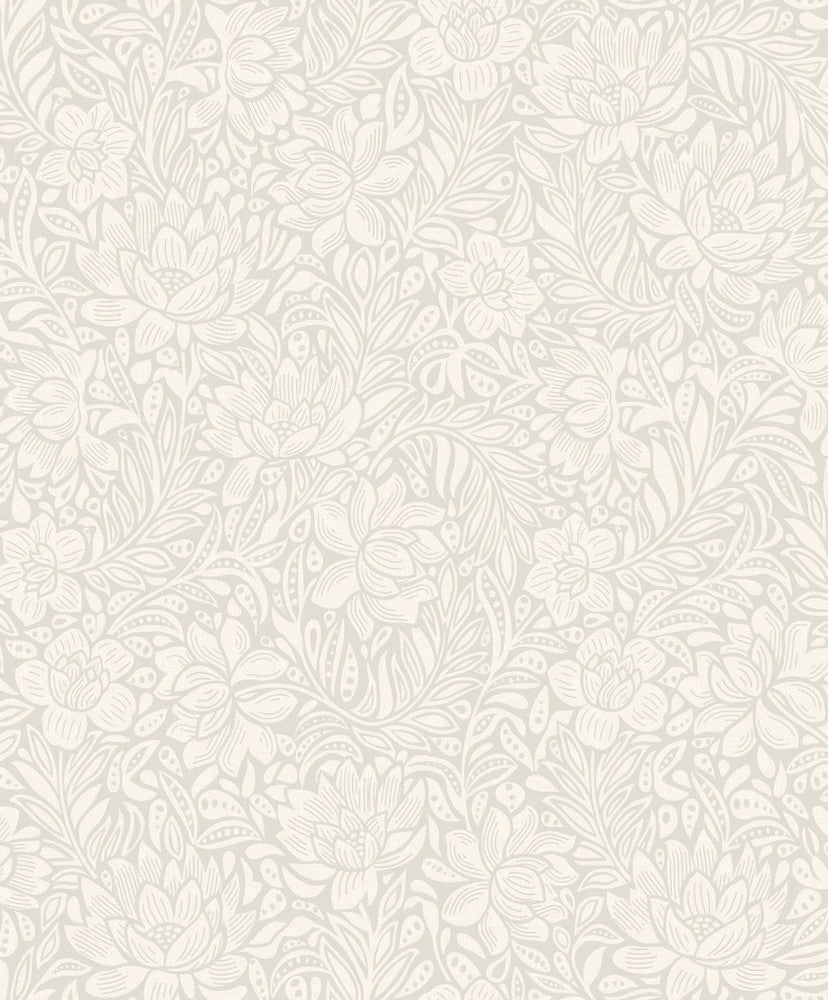 Zahara Light Grey Floral Wallpaper by Eijffinger Posy Covers about 59.1 square feet 21.5-in by 33-ft long roll Unpasted 25.2 - Fabric Carolina -