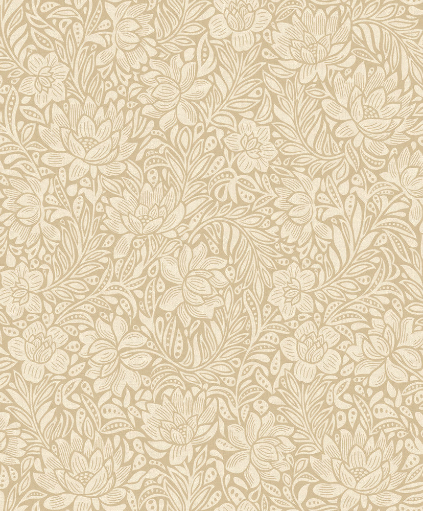 Zahara Wheat Floral Wallpaper by Eijffinger Posy Covers about 59.1 square feet 21.5-in by 33-ft long roll Unpasted 25.2 - Fabric Carolina -
