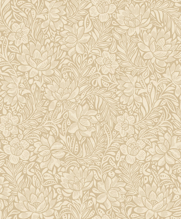 Zahara Wheat Floral Wallpaper by Eijffinger Posy Covers about 59.1 square feet 21.5-in by 33-ft long roll Unpasted 25.2 - Fabric Carolina -