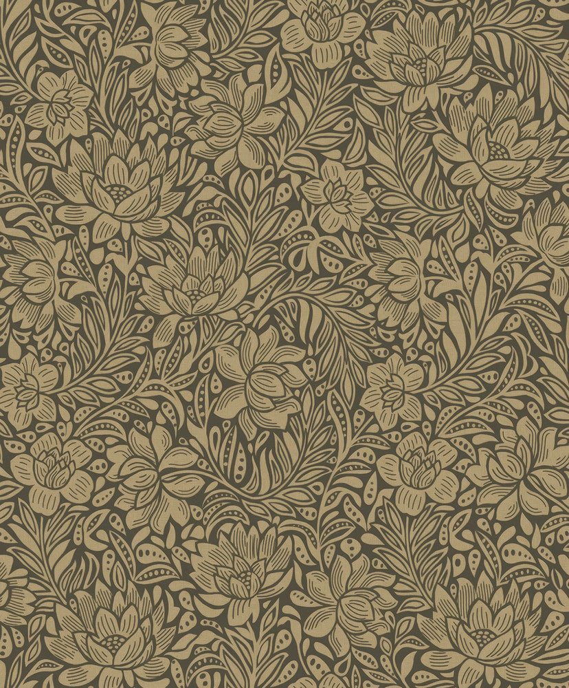 Zahara Chocolate Floral Wallpaper by Eijffinger Posy Covers about 59.1 square feet 21.5-in by 33-ft long roll Unpasted 25.2 - Fabric Carolina -