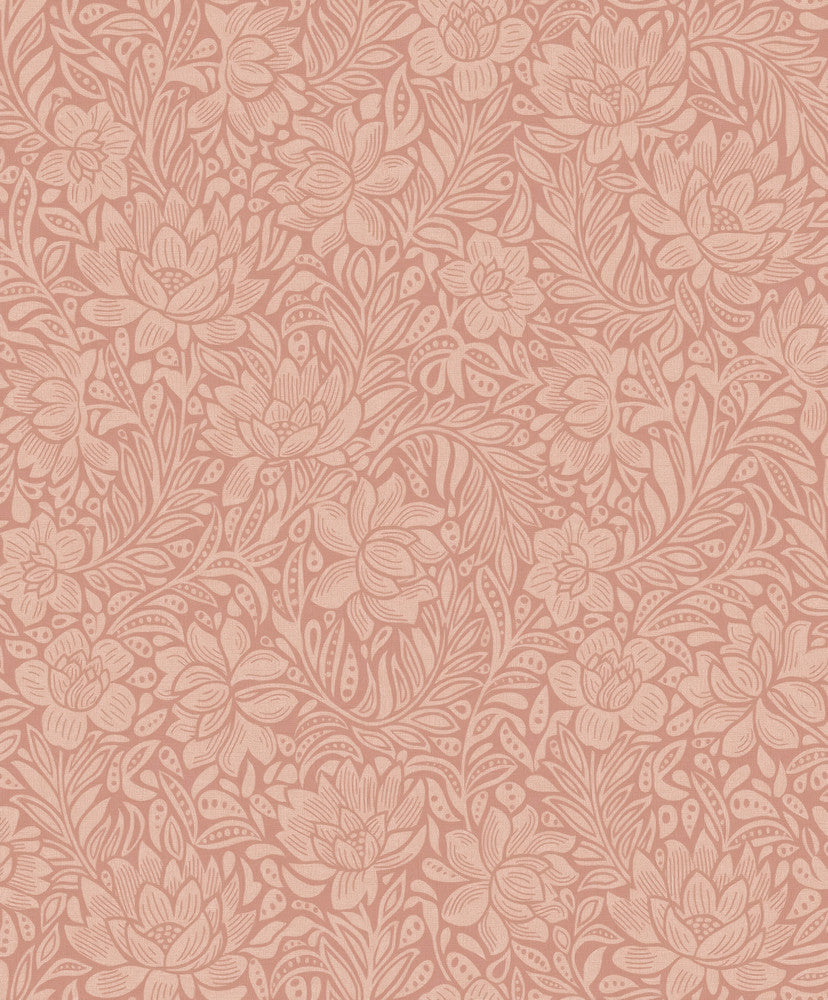 Zahara Coral Floral Wallpaper by Eijffinger Posy Covers about 59.1 square feet 21.5-in by 33-ft long roll Unpasted 25.2 - Fabric Carolina -