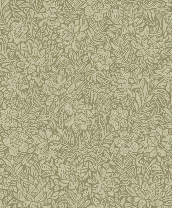 Zahara Olive Floral Wallpaper by Eijffinger Posy Covers about 59.1 square feet 21.5-in by 33-ft long roll Unpasted 25.2 - Fabric Carolina -