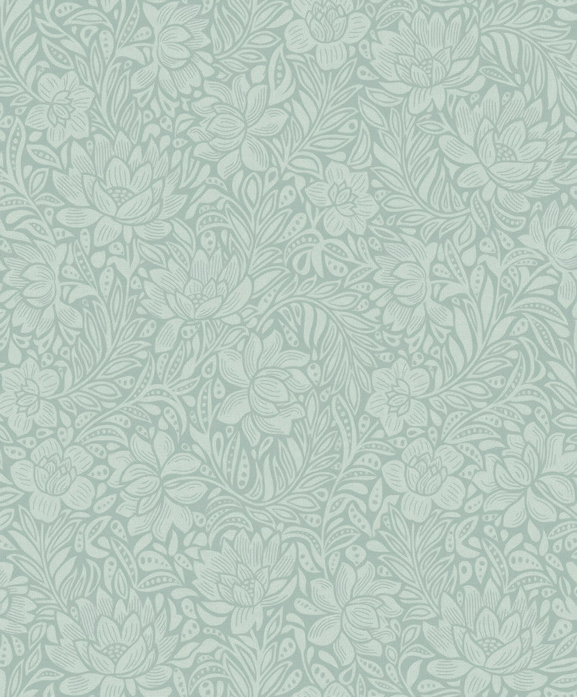 Zahara Seafoam Floral Wallpaper by Eijffinger Posy Covers about 59.1 square feet 21.5-in by 33-ft long roll Unpasted 25.2 - Fabric Carolina -
