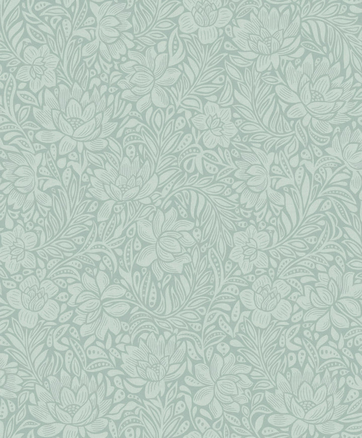 Zahara Seafoam Floral Wallpaper by Eijffinger Posy Covers about 59.1 square feet 21.5-in by 33-ft long roll Unpasted 25.2 - Fabric Carolina -