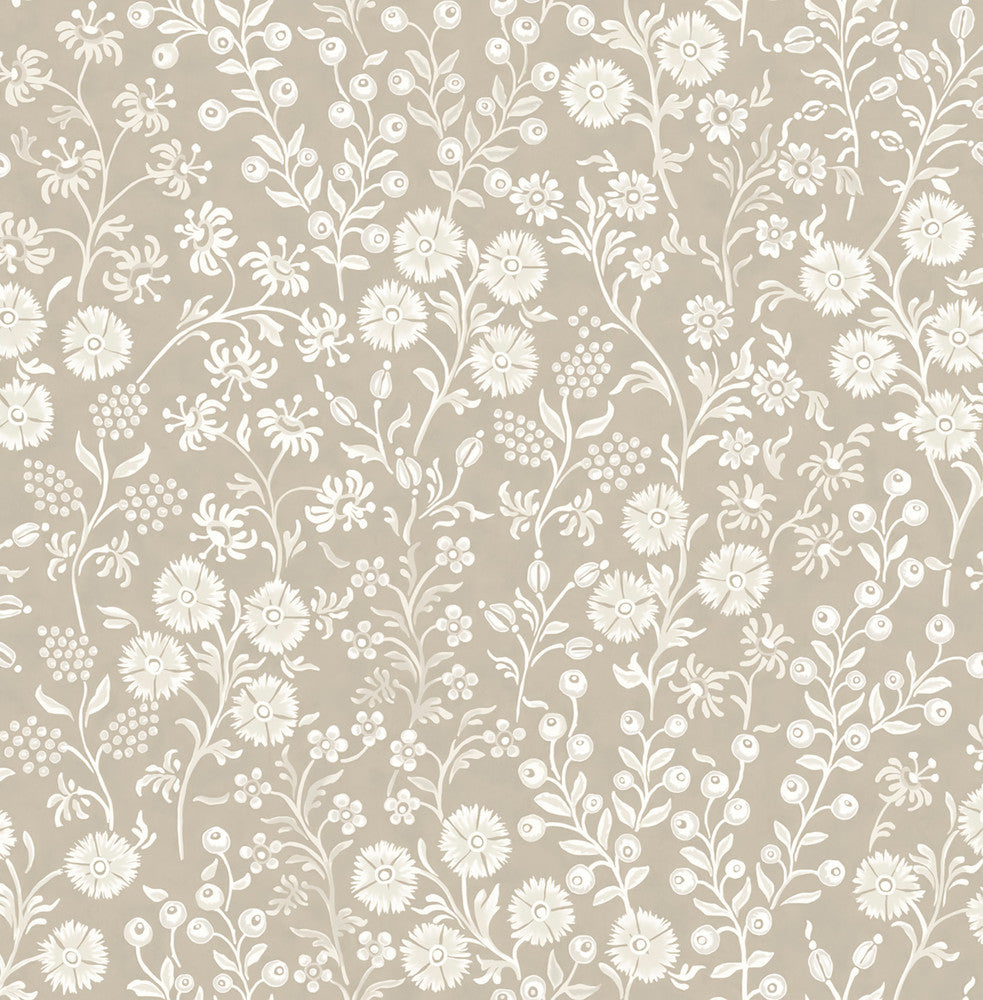 Liana Taupe Trail Wallpaper by Eijffinger Posy Covers about 59.1 square feet 21.5-in by 33-ft long roll Unpasted 20.9 - Fabric Carolina -